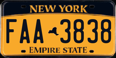 NY license plate FAA3838