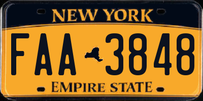 NY license plate FAA3848