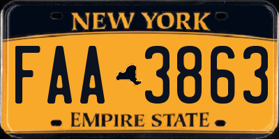 NY license plate FAA3863