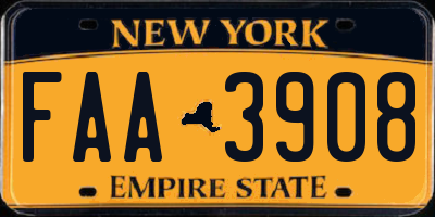 NY license plate FAA3908