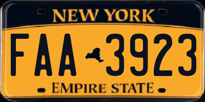 NY license plate FAA3923