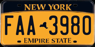 NY license plate FAA3980