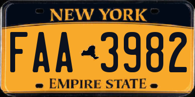 NY license plate FAA3982