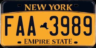 NY license plate FAA3989