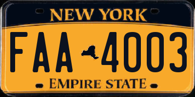 NY license plate FAA4003