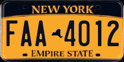 NY license plate FAA4012