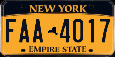 NY license plate FAA4017