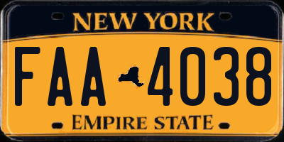 NY license plate FAA4038