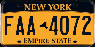 NY license plate FAA4072