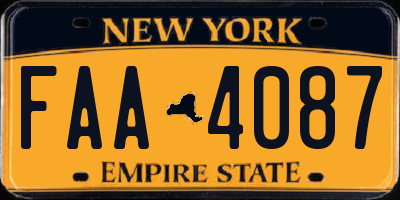 NY license plate FAA4087