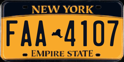 NY license plate FAA4107