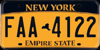 NY license plate FAA4122