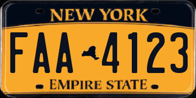 NY license plate FAA4123