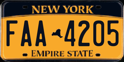 NY license plate FAA4205