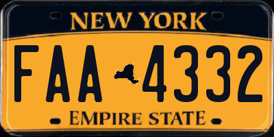 NY license plate FAA4332