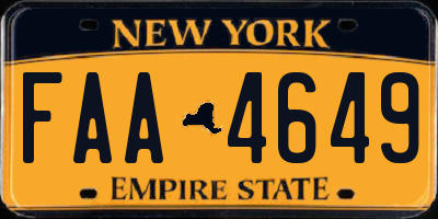 NY license plate FAA4649