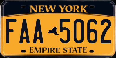 NY license plate FAA5062