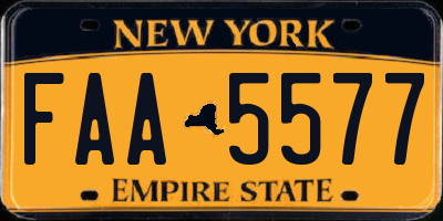 NY license plate FAA5577