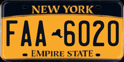 NY license plate FAA6020