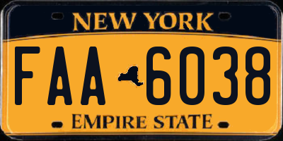 NY license plate FAA6038