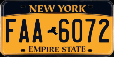 NY license plate FAA6072