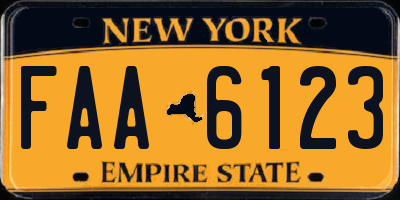 NY license plate FAA6123