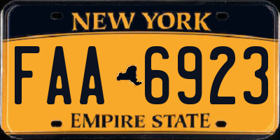 NY license plate FAA6923