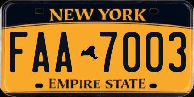 NY license plate FAA7003