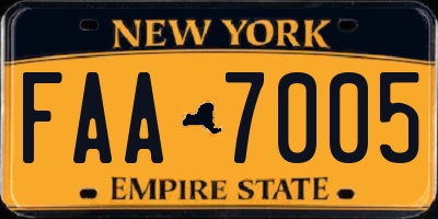 NY license plate FAA7005