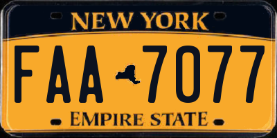 NY license plate FAA7077