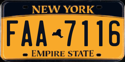 NY license plate FAA7116