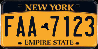 NY license plate FAA7123