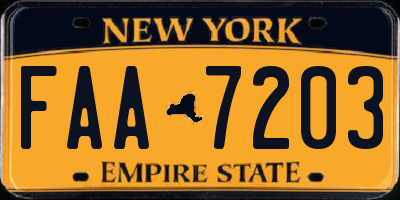 NY license plate FAA7203