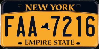 NY license plate FAA7216