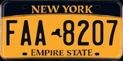 NY license plate FAA8207