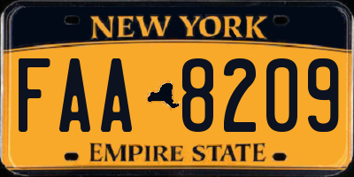 NY license plate FAA8209