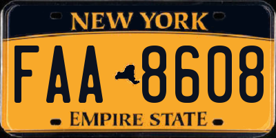NY license plate FAA8608