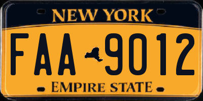 NY license plate FAA9012