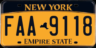 NY license plate FAA9118