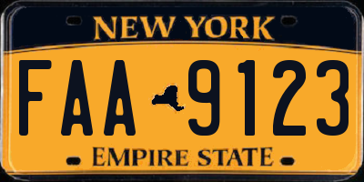 NY license plate FAA9123