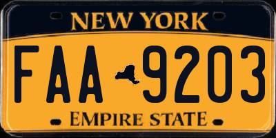 NY license plate FAA9203