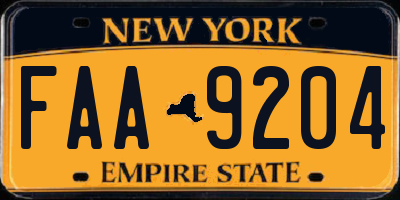 NY license plate FAA9204