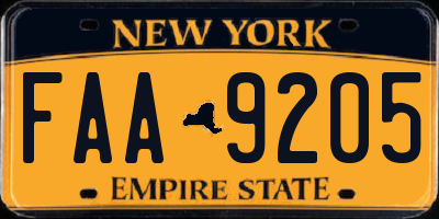 NY license plate FAA9205