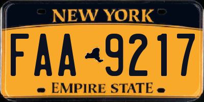 NY license plate FAA9217