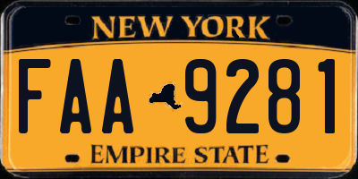 NY license plate FAA9281