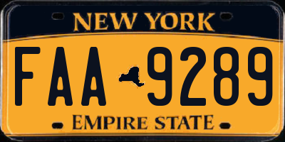 NY license plate FAA9289