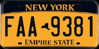 NY license plate FAA9381