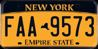 NY license plate FAA9573