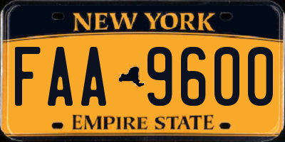 NY license plate FAA9600