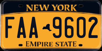 NY license plate FAA9602